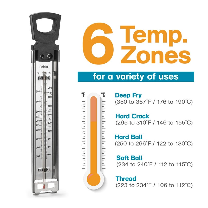 Polder Candy Thermometer, Stainless Steel Cooking Thermometer with Pot Clip, for Jam, Syrup, Jelly, Yogurt, and Deep Fry, 12" - Image 2